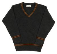 Tmavosivý ľahký sveter s hnědým lemem