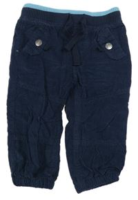 Tmavomodré podšité manšestráky s úpletovým pasem Topomini