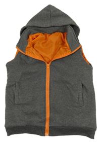 Sivá tepláková podšitá vesta s kapucňou