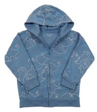 Modrá propínací mikina s dinosaury a kapucí Primark