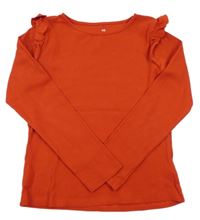 Červené žebrované triko s volánky H&M