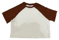 Bielo-hnedé crop tričko H&M