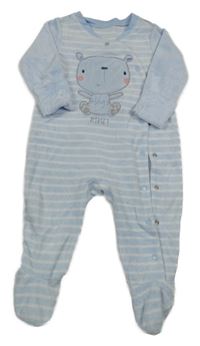 Modrý pruhovaný zamatový overal s medvěďom Mothercare