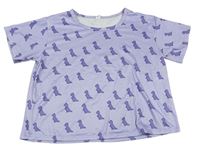 Lila oversize tričko s dinosaurami Shein