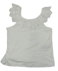Biely top s volániky s madeirou Primark