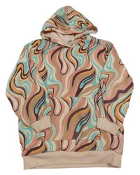 Béžovo-tyrkysovo-ružová vzorovaná mikina s kapucňou H&M