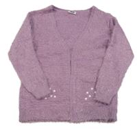 Fialový chlpatý svetrový cardigan Hip&Hopps