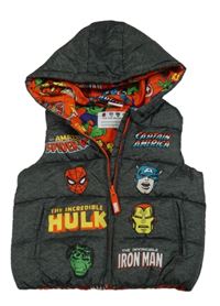 Sivá šušťáková zateplená vesta so superhrdinami  a kapucňou zn. Marvel