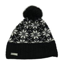 Černo-bílá vzorovaná čepice s bambulí