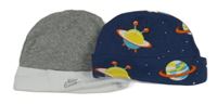2set - 2x čepice - šedo-bílá Nike + tmavomodrá s vesmírem 
