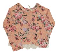 Lososový kvetovaný sveter s čipkou Yd.