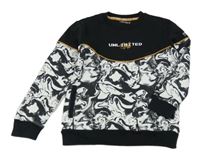 Čierno-bielo-zlatá vzorovaná mikina s nápisom Nutmeg