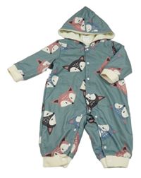 Zelená zateplená kombinéza s liškami a kapucňou