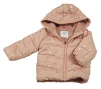 Ružová šušťáková zimná bunda so srdiečkami a kapucňou F&F