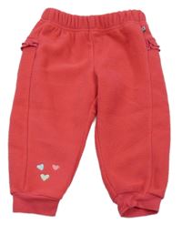 Ružové fleecové tepláky so srdiečkami a volánikmi