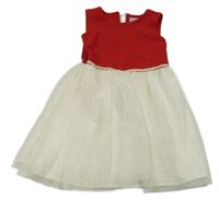 Červeno-bílé třpytivé šaty s tylovou sukní 