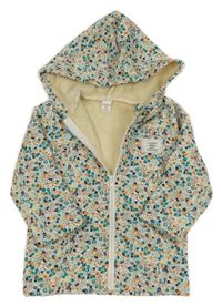 Béžovo-zeleno-modro-oranžová šušťáková lehce zateplená bunda s bobulemi a kapucňou Shein