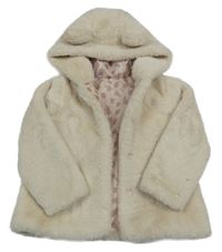 Smotanový kožušinový podšitý kabát s kapucňou Dunnes Stores