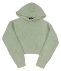 Mintový chlpatý crop sveter s kapucňou New Look