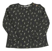 Tmavošedé žebrované květované triko Zara