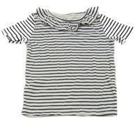 Bielo-tmavomodré pruhované rebrované tričko s volánikom H&M