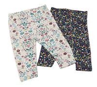 2set - 2x legíny - Tmavomodré květované + bílé květované 