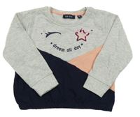 Sivo-tmavomodro-ružová mikina s nápisom Blue Seven