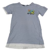 Šedomodro-biele tričko s graffiti Chapter young