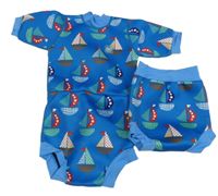 2 set - Modré neoprenové body s loďkami + neoprenové kraťasy Splash About