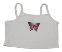 Biely crop top s motýlkom