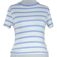 Dámske bielo-svetlomodré pruhované crop tričko Primark