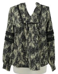 Dámská černo-smetanová vzorovaná halenka s krajkou Next 