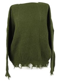 Dámsky khaki sveter s roztřepeným lemem Emery Rose