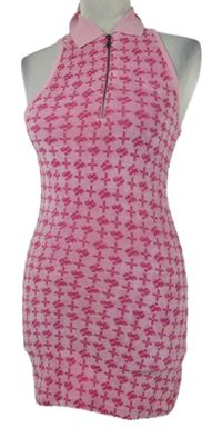 Nové - Dámské růžové vzorované sametové minišaty s golierikom Iets Frans