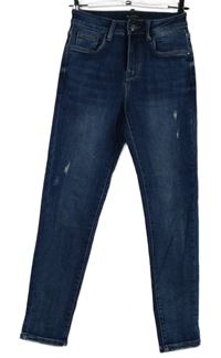 Dámske tmavomodré teplákové rifle s vyšúchaním