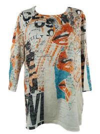 Dámske smetanovo-farebné vzorované tričko s kamienkami Mia Moda