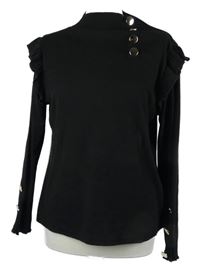 Dámské černé žebrované triko s gombíky 