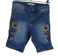 Dámské modré riflové kraťasy s květy Oak&Poppy 