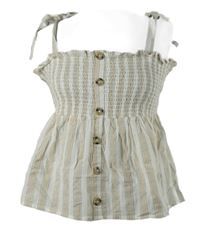 Nové - Dámsky pudrovo-biely pruhovaný žabičkový peplum top Primark