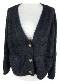 Dámský černý chlupatý propínací oversized svetr Bershka 