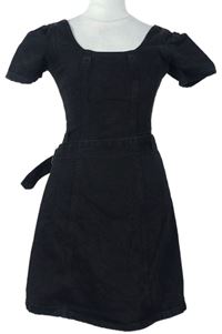 Dámske čierne rifľové šaty s opaskom Denim