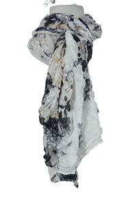Dámska bielo-čierna kvetovaná šál