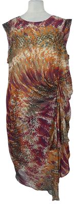 Dámske ružovo-béžovo-vínové vzorované šifónové šaty s nařasením M&S