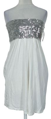 Dámske bielo-strieborné šaty s flitrami E-vie Collection
