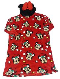 Červená chlpatá oversize mikina s Minnie a kapucňou Disney