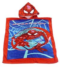 Modro-červené froté osuškové pončo so Spidermanem a kapucňou