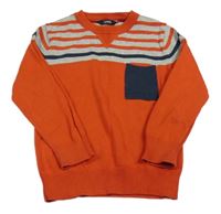 Červeno-sivý sveter s prúžkami a vreckom George