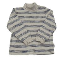 Béžovo-tmavomodrá pruhovaná mikina s rolákom