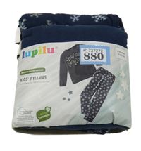 Nové - Tmavomodré fleecové pyžamo s vločkami Lupilu