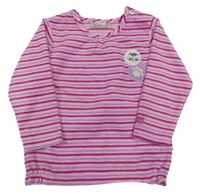 Ružovo-fialovo-rubínová pruhovaná fleecová mikina so zvieratkami